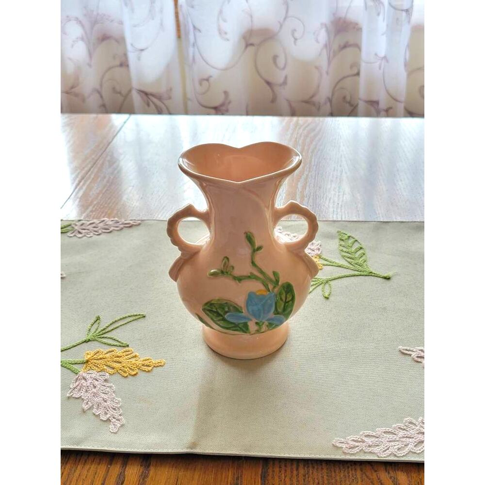 Vintage Hull Pottery Magnolia Vase H-7-6 1/2 Pink Blue Double Handle Art Deco